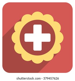 Medical Sticker long shadow vector icon. Style is a light flat symbol on a red rounded square button.