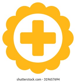 Medical Sticker vector icon. Style is flat symbol, yellow color, rounded angles, white background.