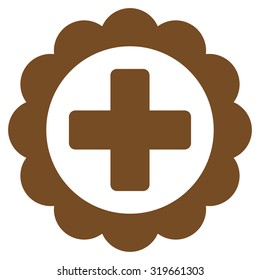 Medical Sticker vector icon. Style is flat symbol, brown color, rounded angles, white background.