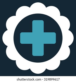 Medical Sticker vector icon. Style is bicolor flat symbol, blue and white colors, rounded angles, dark blue background.
