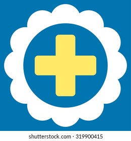 Medical Sticker vector icon. Style is bicolor flat symbol, yellow and white colors, rounded angles, blue background.