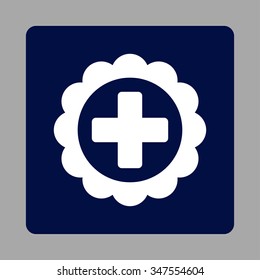 Medical Sticker vector icon. Style is flat rounded square button, white and dark blue colors, silver background.