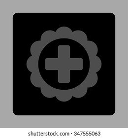 Medical Sticker vector icon. Style is flat rounded square button, gray and black colors, silver background.