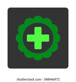 Medical Sticker vector icon. Style is flat rounded square dark gray button, green symbol, white background.