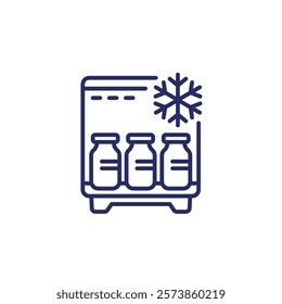 medical storage line icon, vaccine in fridge, vector