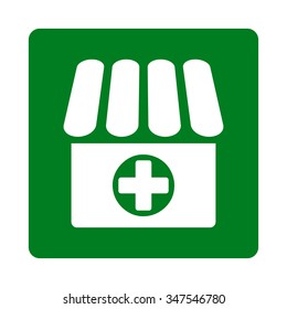 Medical Store vector icon. Style is flat rounded square button, white and green colors, white background.