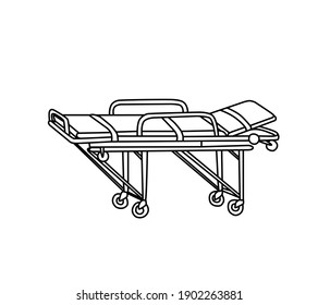 Medical stretcher for ambulance or hospital, contour vector icon isolated on white background. A means for transporting patients.