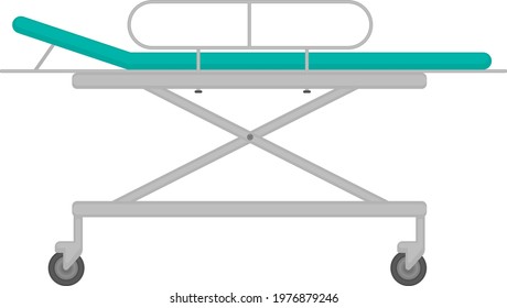 medical stretcher in blue color for emergency care of patients and for moving them around the hospital. Hospital stretcher. Vector illustration isolated on white background.