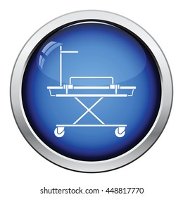 Medical stretcher icon. Glossy button design. Vector illustration.