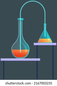 Medical structure and blood components. Flask with biomaterial components, test tube flask with substance for researchers. Liquid laboratory analysis. Chemical lab science medical research laboratory