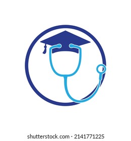 Medical student vector logo template. Graduation cap combined with stethoscope icon design.	