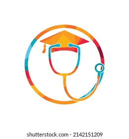 Medical student vector logo template. Graduation cap combined with stethoscope icon design.	