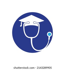 Medical student vector logo template. Graduation cap combined with stethoscope icon design.	