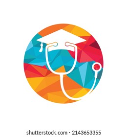 Medical student vector logo template. Graduation cap combined with stethoscope icon design.	