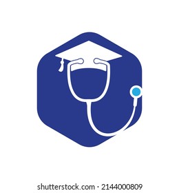 Medical student vector logo template. Graduation cap combined with stethoscope icon design.	