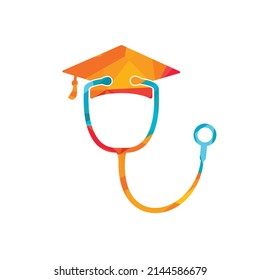 Medical student vector logo template. Graduation cap combined with stethoscope icon design.	