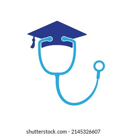 Medical student vector logo template. Graduation cap combined with stethoscope icon design.	