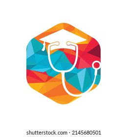 Medical student vector logo template. Graduation cap combined with stethoscope icon design.	