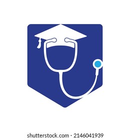 Medical student vector logo template. Graduation cap combined with stethoscope icon design.	