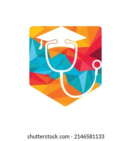 Medical student vector logo template. Graduation cap combined with stethoscope icon design.	