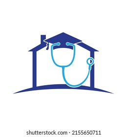 Medical student vector logo template. Graduation cap combined with stethoscope icon design.	