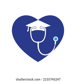 Medical student vector logo template. Graduation cap combined with stethoscope icon design.	