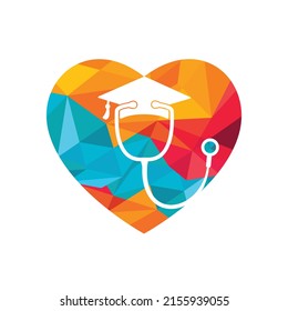 Medical student vector logo template. Graduation cap combined with stethoscope icon design.	