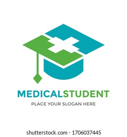 Logo-Vorlage für die Vektorillustration medizinischer Studierender.Dieses Design verwendet dieses Symbol. Geeignet für die Ausbildung.