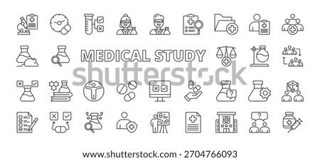 Medical study icons in line design. Medical study, research, clinical, analysis, data, experiment, laboratory on white background vector. Medical study editable stroke icons