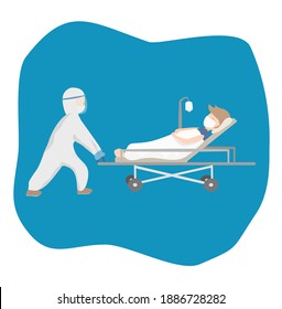 The medical stuff transfers the patient who infected covid-19 to the hospital. Medical concept. Corona virus concept.