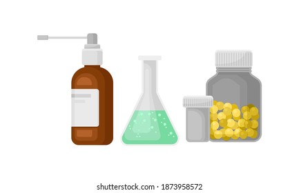 Medical Stuff Vector Set. Different Medicines and Tools Used in Hospital