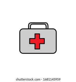 Medical suitcase. Doodle icon. Drawing by hand. Vector illustration.
