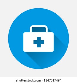 Medical suitcase for first aid vector icon. The symbol of the doctor and the place to render medical assistance with a flat shadow.  Layers grouped for easy editing illustration. For your design.