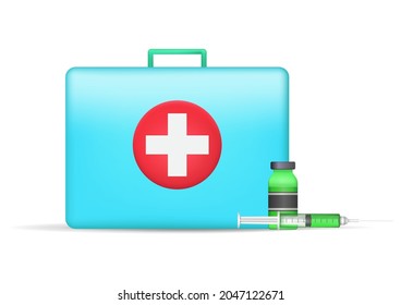 medical suitcase and vaccine bottle and syringe