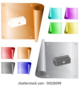 Medical suitcase. Vector metal surface.