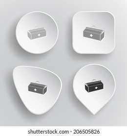 Medical suitcase. White flat vector buttons on gray background.