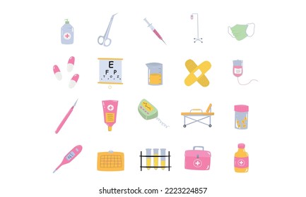medical supplies doodle style illustration