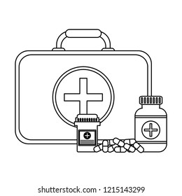 Medical supplies and elements in black and white