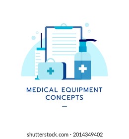 Medical supplies and equipment. Healthcare and medical concept. Vector illustration.