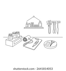 Medical supplies and equipment isolated on white background