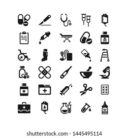 Medical supplies flat vector icon set