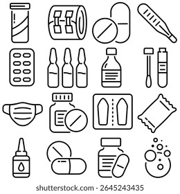 Medical Supplies Icons Set Outline Style (Part 2)