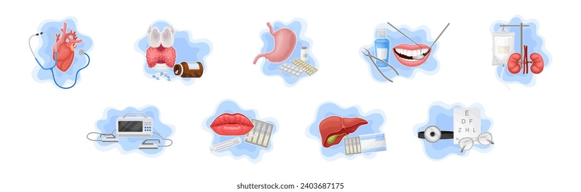 Medical Supplies and Internal Organs Vector Composition Set