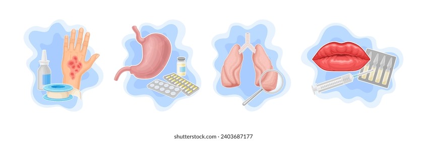 Medical Supplies and Internal Organs Vector Composition Set