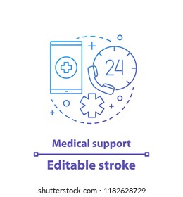 Medical support concept icon. Medicine and healthcare idea thin line illustration. Emergency. Vector isolated outline drawing. Editable stroke