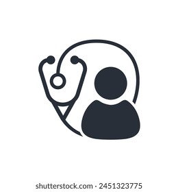 Medical support, examination. Professional medical supervision. Vector linear icon isolated on white background.