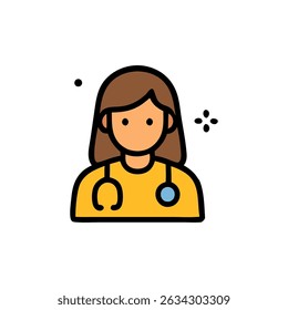 Medical support icon featuring a female doctor with a stethoscope, symbolizing healthcare. Suitable for medical and healthcarerelated designs.