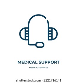 Icono de soporte médico. Ilustración lineal vectorial de la colección de servicios médicos. Esbozar vector de icono de soporte médico. Símbolo de línea delgada para uso en aplicaciones web y móviles, logotipo, medios impresos.