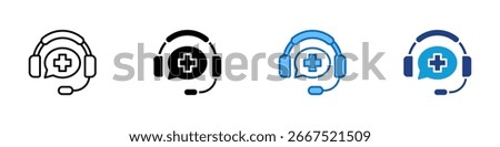 Medical Support Multiple Style Icon Vector Design - Headset with cross, representing medical customer support, health call center, or helpline