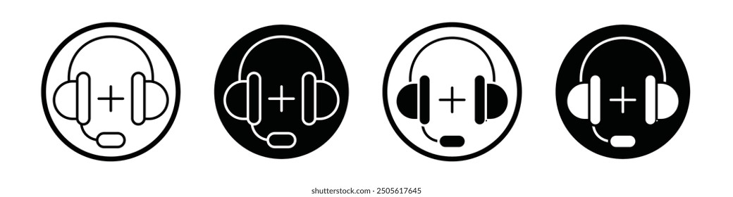 Medical support vector icon set black filled and outlined style.